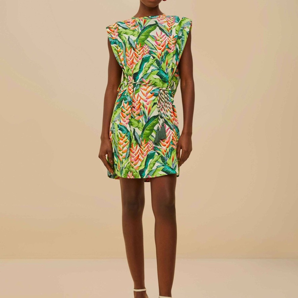 FARM Rio Vibrant Leaf Print Mini Dress